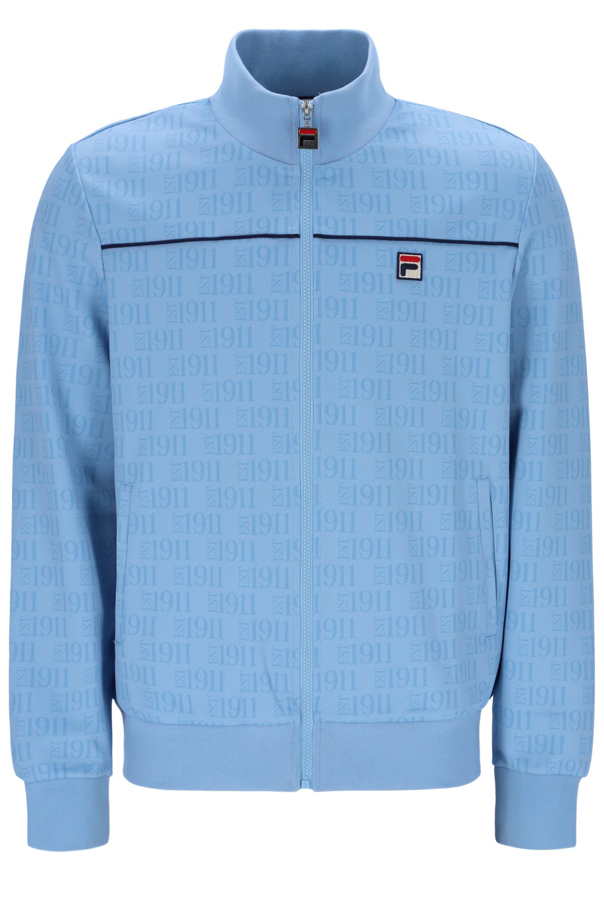 Light blue jacket with a brand logo on a white background