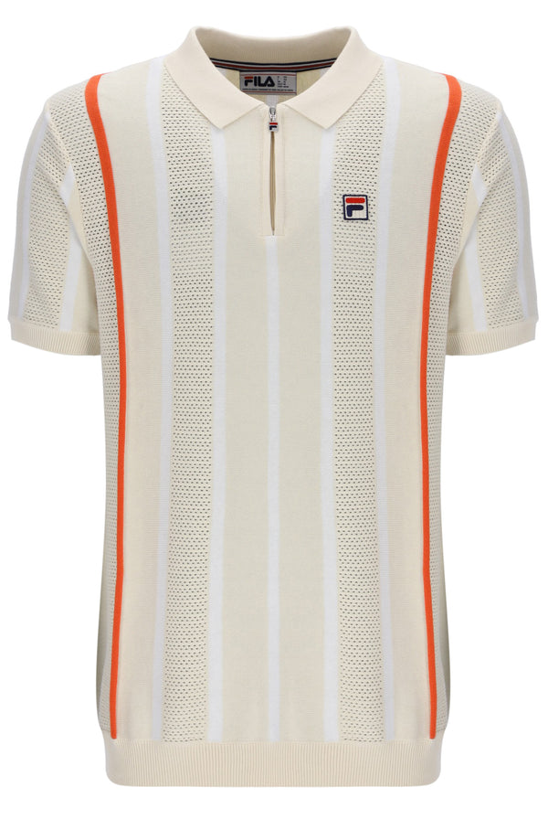 Displays the Tapioca 'FILA' branded Giorgio Crochet Patchwork Knitted Polo