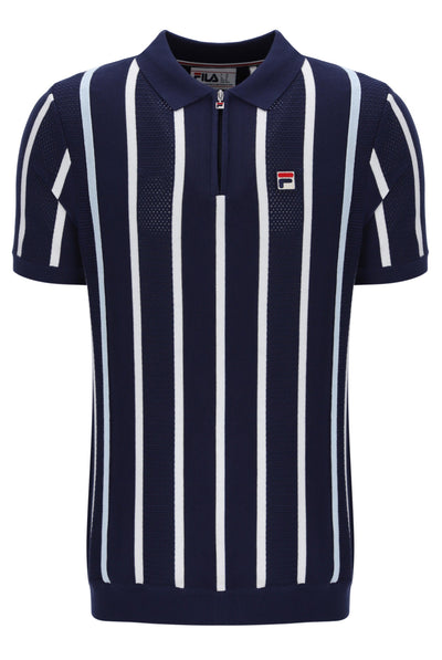 Fila Navy Giorgio Crochet Patchwork Knitted Polo