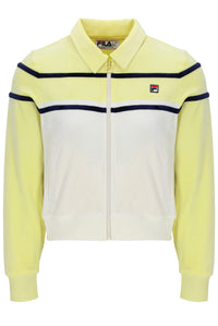 Yellow and white jacket with a visible Fila logo on a white background
