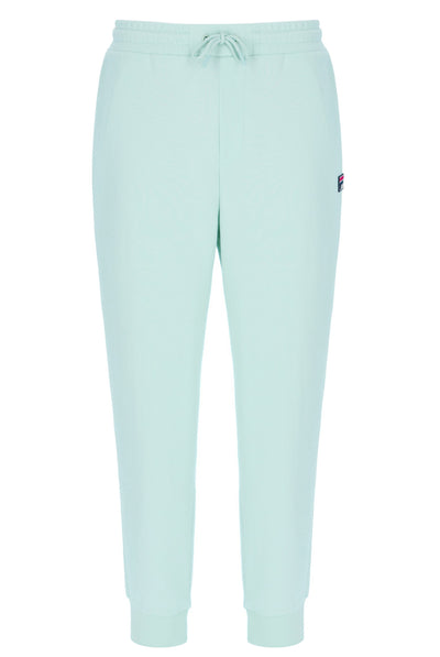 Light blue jogger pants with a brand logo on a white background
