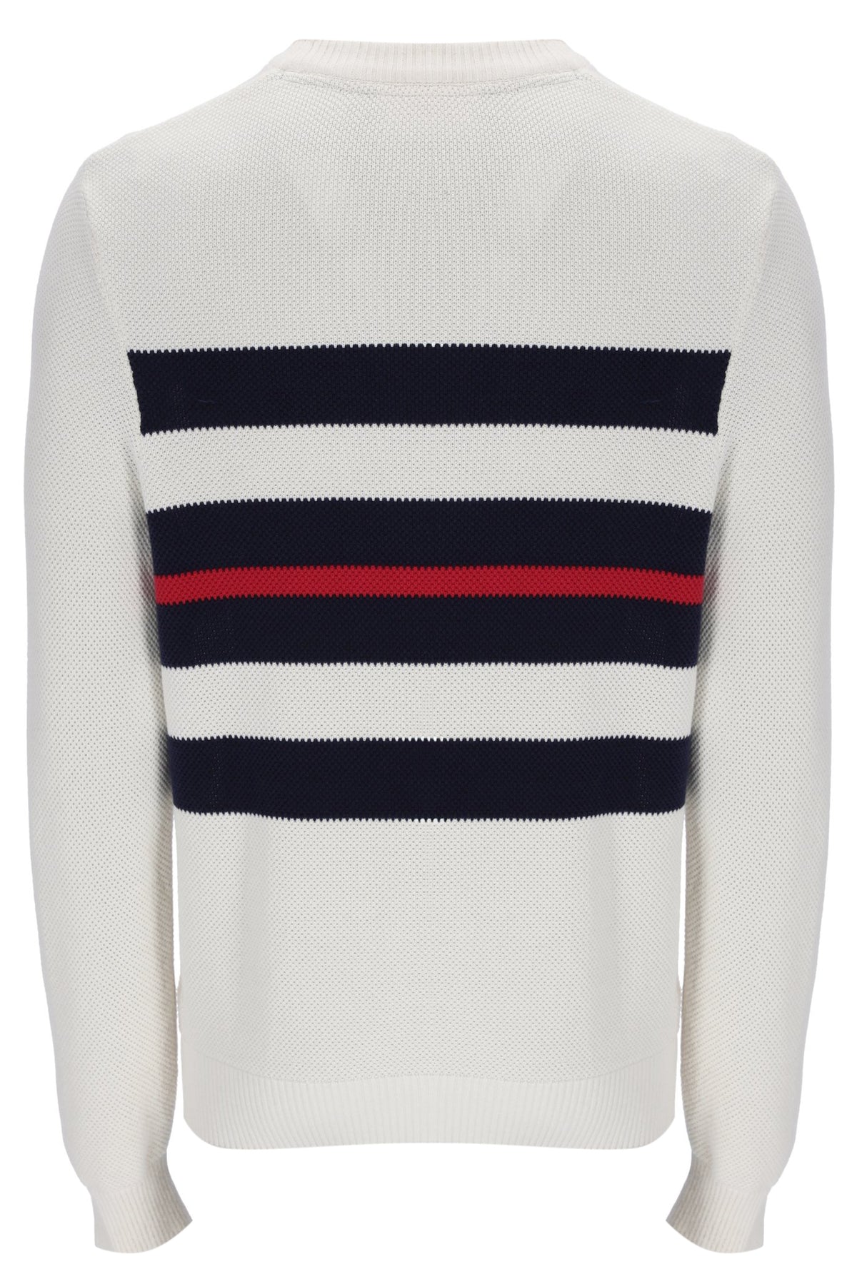 Displays the Gardenia 'FILA' branded Giuseppe Mesh Stripe Knitted Crew Neck