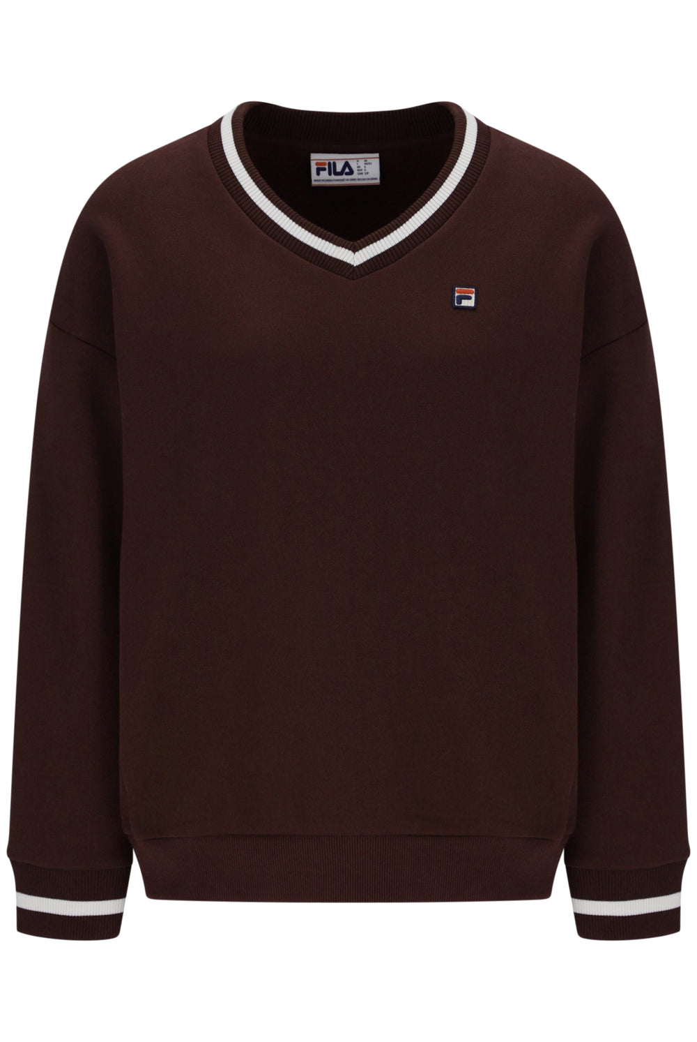 Displays the Fudge 'FILA' branded Grace V Neck Sweater
