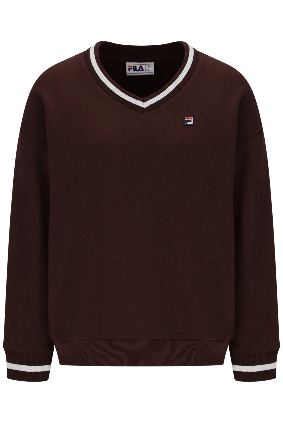 Displays the Fudge 'FILA' branded Grace V Neck Sweater