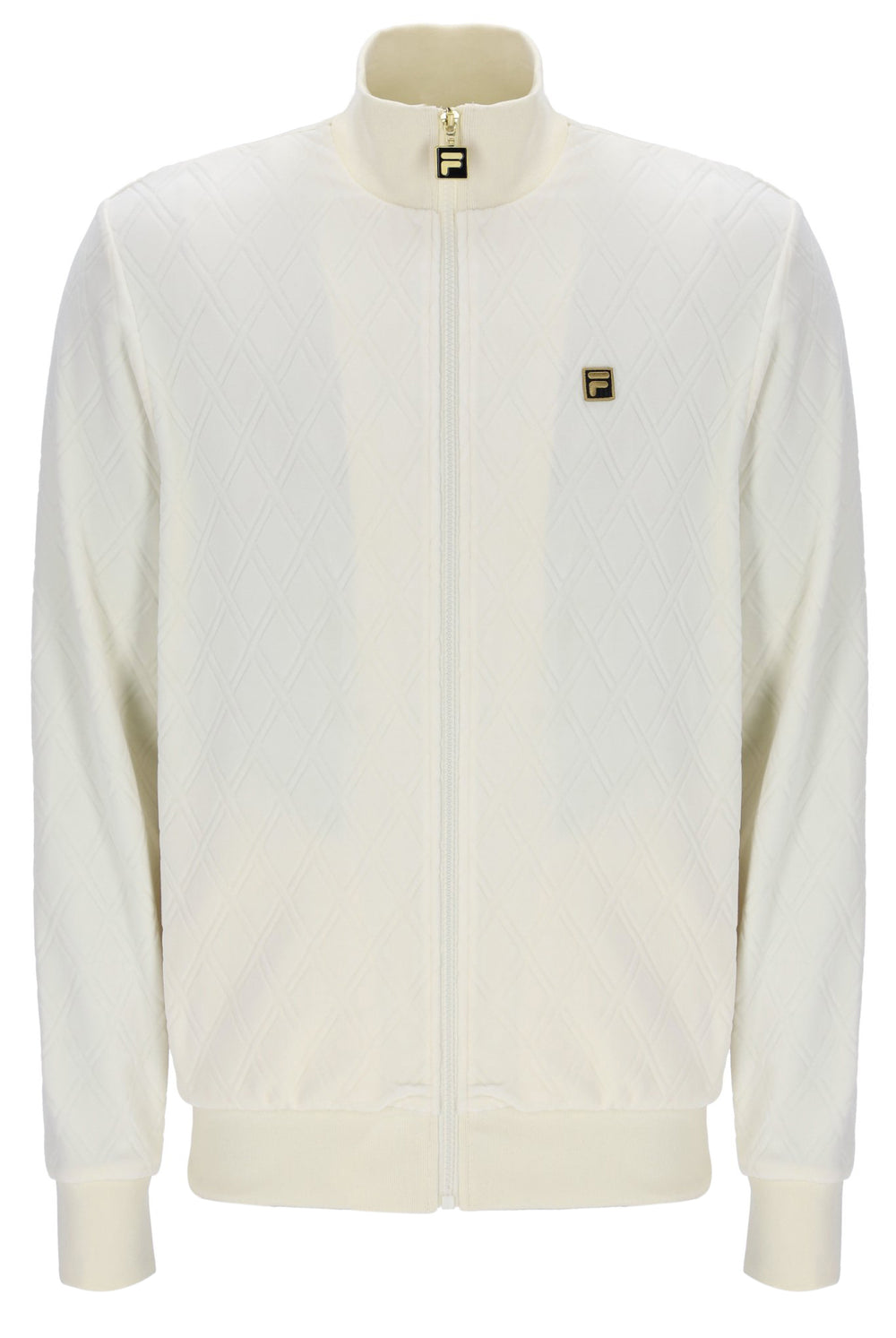 White jacket with brand logo on a white background