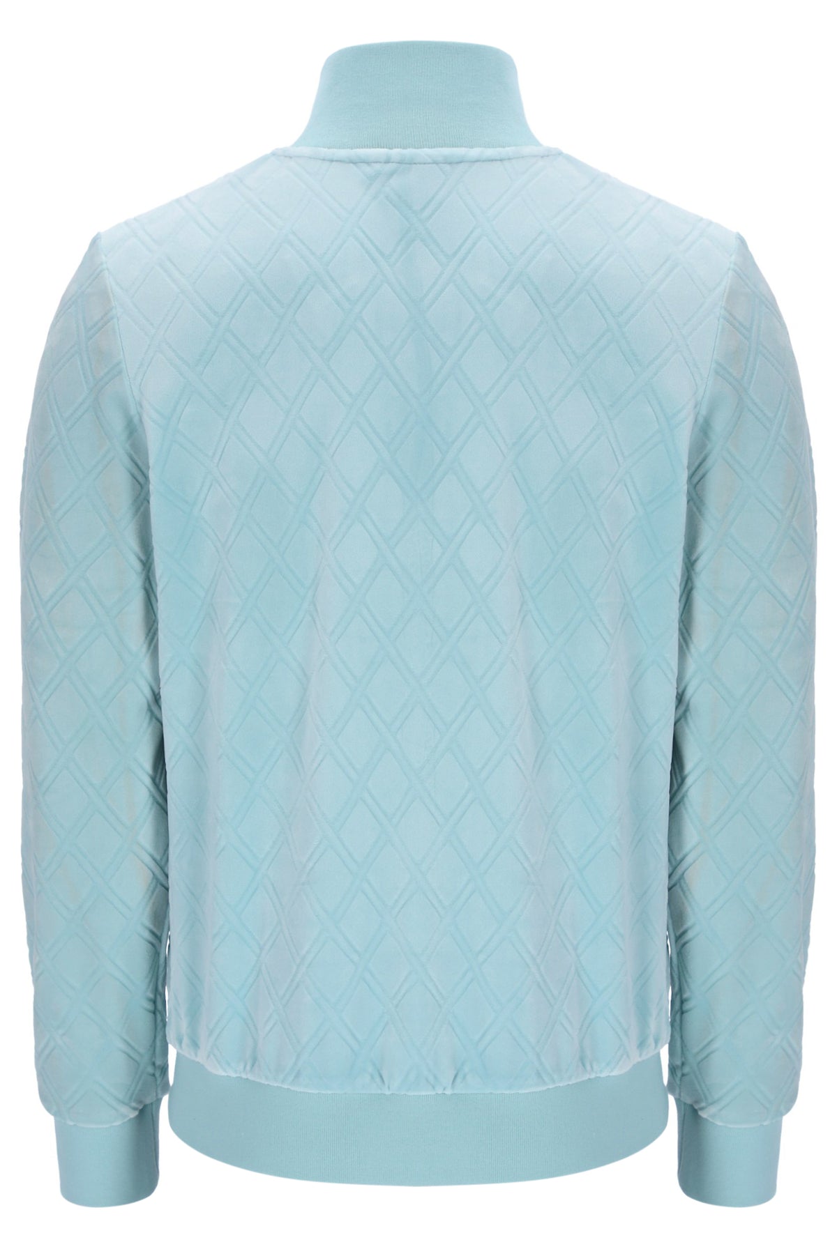 Light blue quilted jacket on a white background