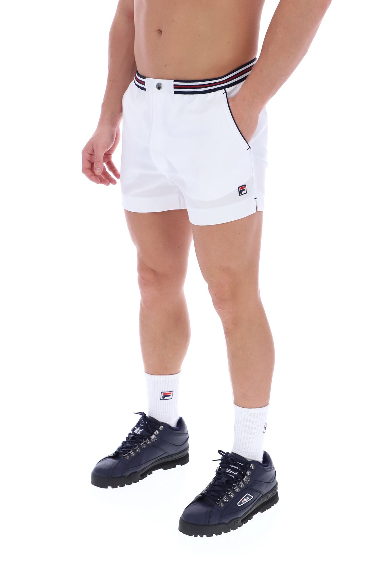 White High Tide Terry Pocket Stripe Shorts