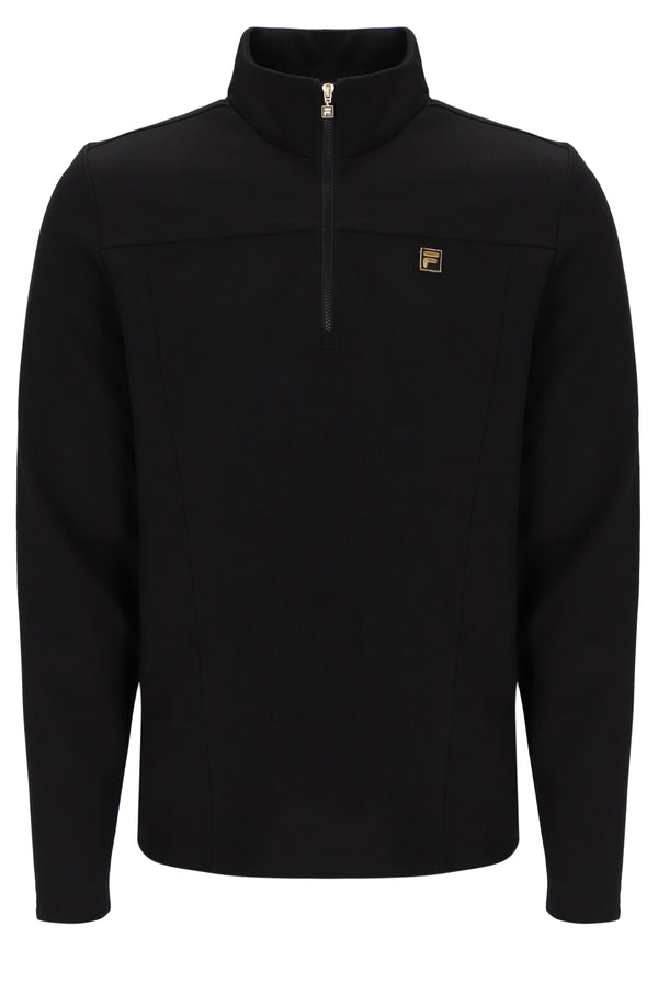 Black pullover with a FILA logo on a white background