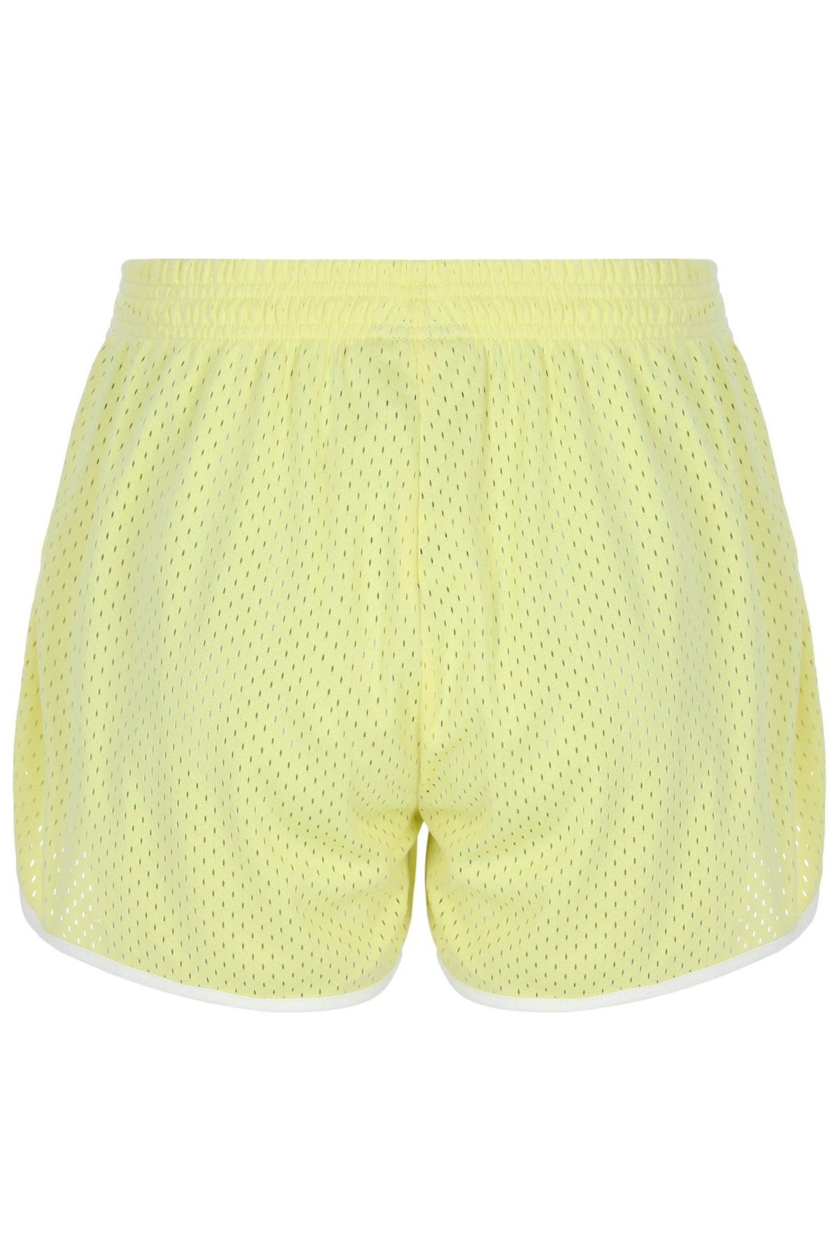 Yellow mesh shorts on a white background