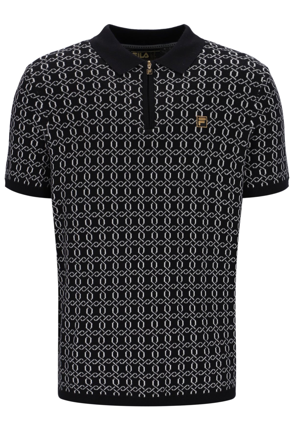 Black Jackson Jacquard Knit Zip Polo Shirt