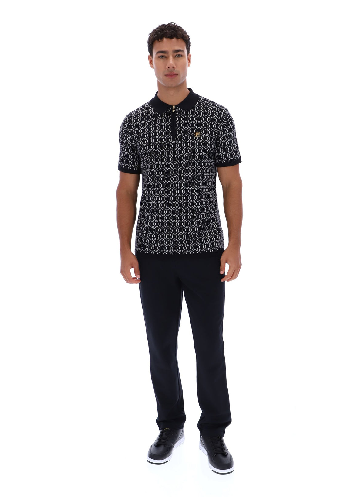 Black Jackson Jacquard Knit Zip Polo Shirt