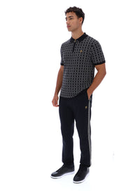 Black Jackson Jacquard Knit Zip Polo Shirt