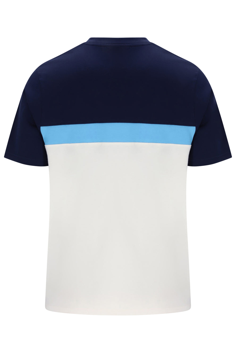 Displays the Navy & Azure Blue 'Fila' branded Gardenia Jakub Colourblock T-Shirt
