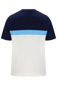 Displays the Navy & Azure Blue 'Fila' branded Gardenia Jakub Colourblock T-Shirt
