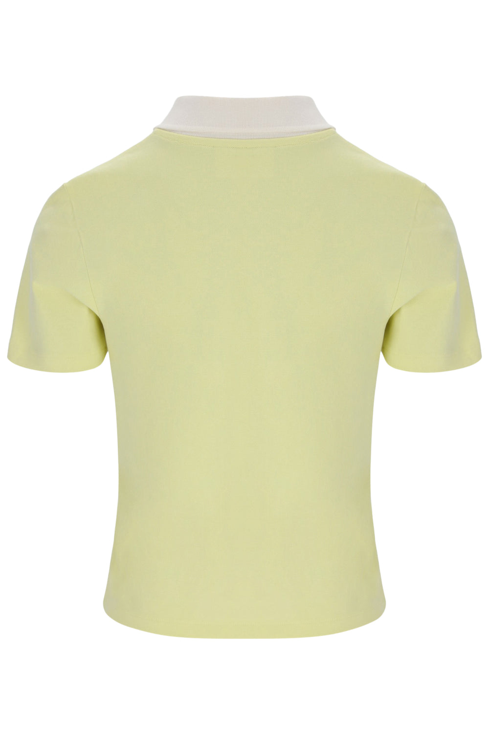 Yellow polo shirt with a white collar on a white background