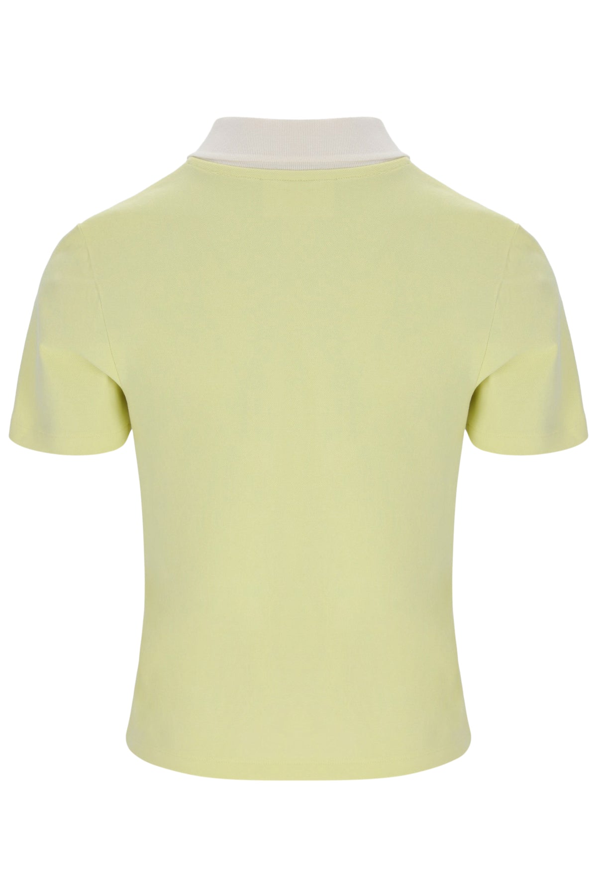 Yellow polo shirt with a white collar on a white background
