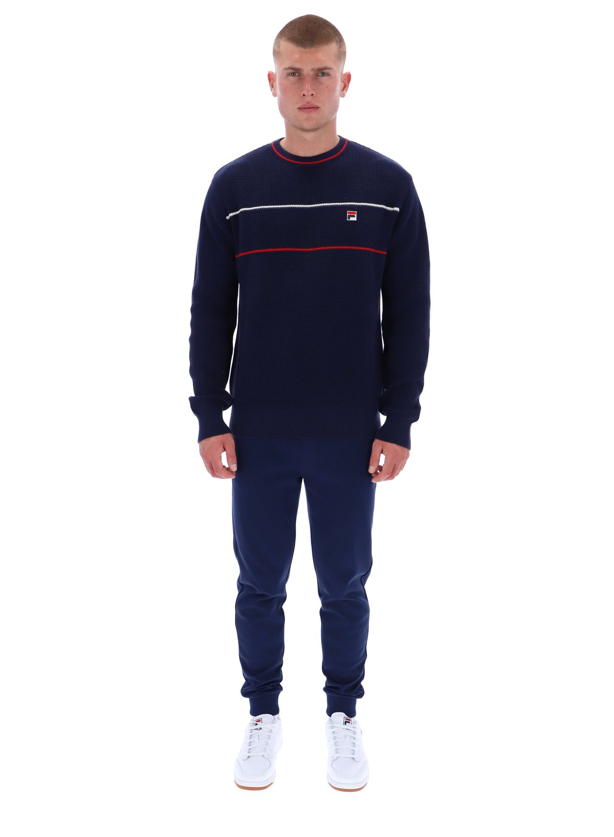 Fila Navy Kallum Waffle Textured Crew Neck Jumper