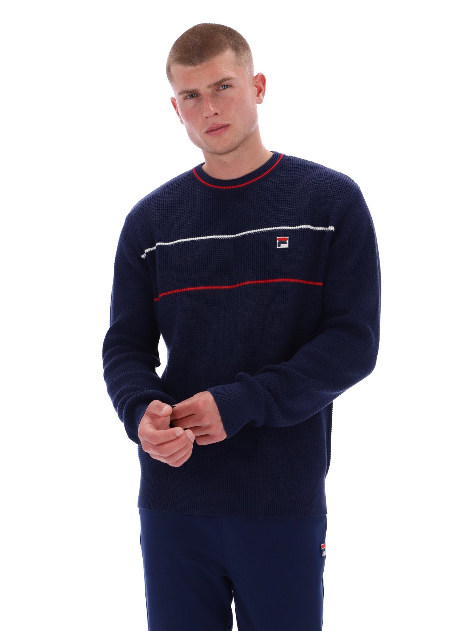 Fila Navy Kallum Waffle Textured Crew Neck Jumper – Fila UK