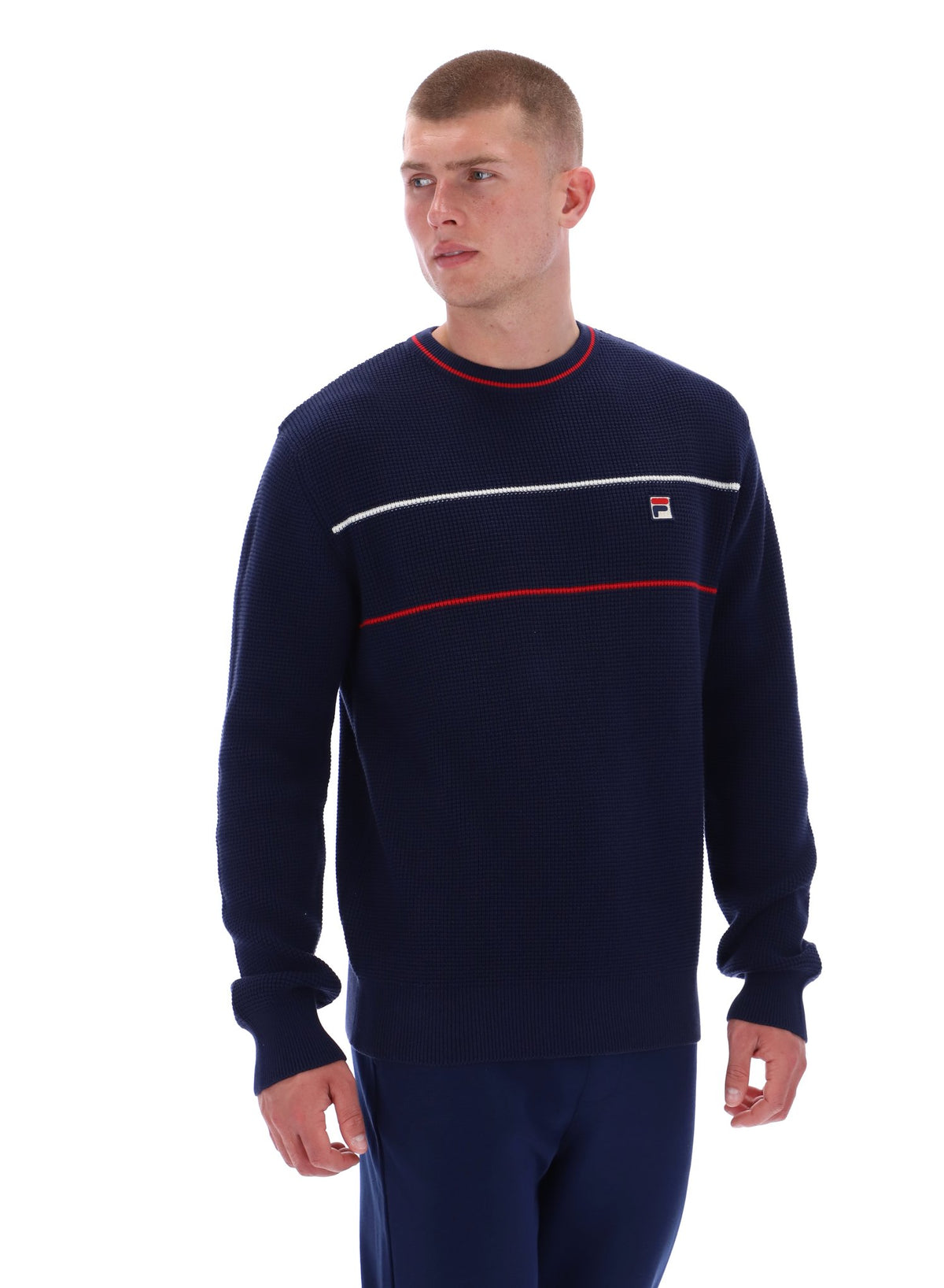 Fila Navy Kallum Waffle Textured Crew Neck Jumper