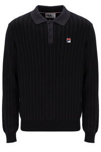 Displays the Black 'FILA' branded Kobe Striped Knit Polo