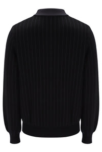 Displays the Black 'FILA' branded Kobe Striped Knit Polo