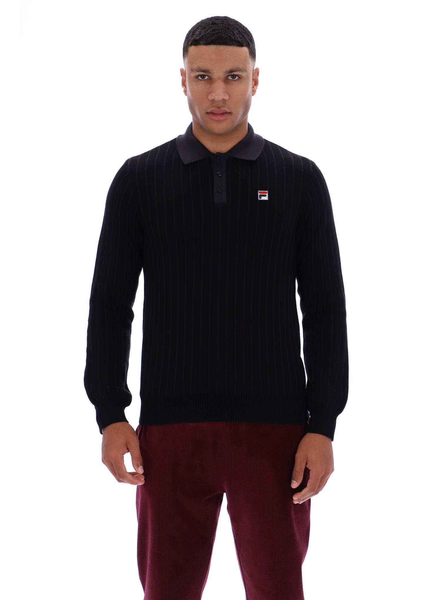 Black Kobe Striped Knit Polo – Fila UK