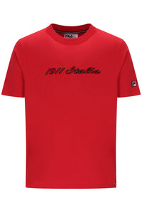 Displays the Red 'Fila' branded Lagos Graphic T-Shirt