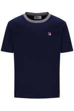 Displays the Navy 'Fila' branded Gardenia Lance T-Shirt