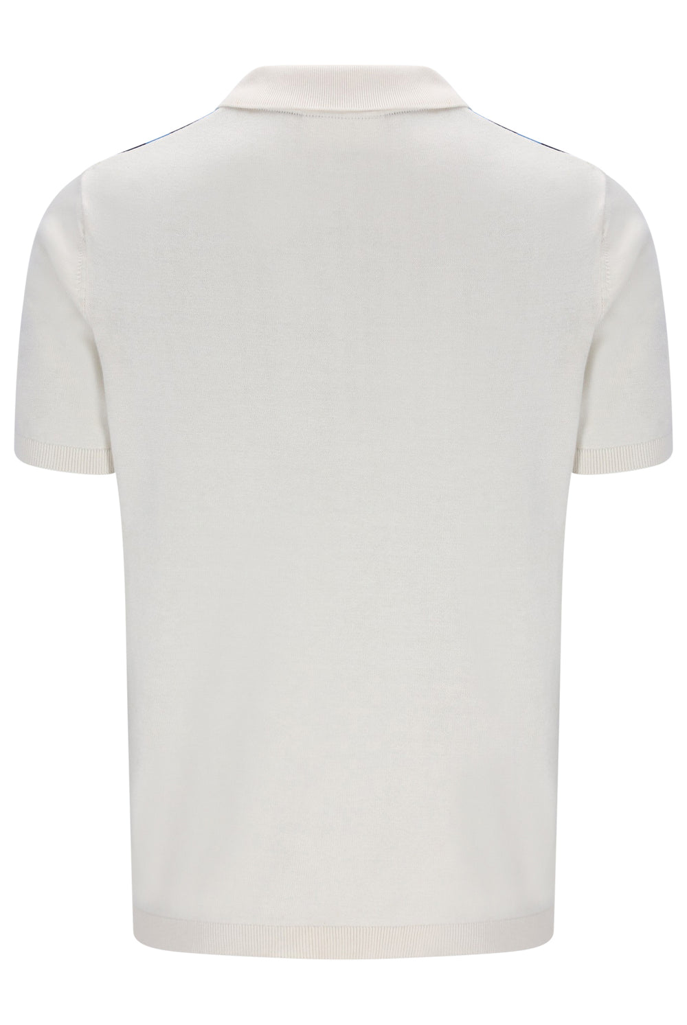 Displays the Gardenia & Azure Blue 'Fila' branded Lazar Knitted Colourblock Zip Polo