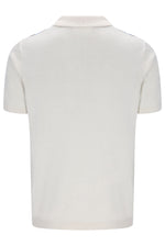Displays the Gardenia & Azure Blue 'Fila' branded Lazar Knitted Colourblock Zip Polo