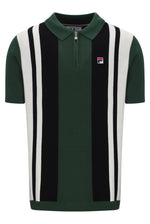 Displays the Pine Needle and Black 'FILA' branded Lazar Knitted Colourblock Zip Polo