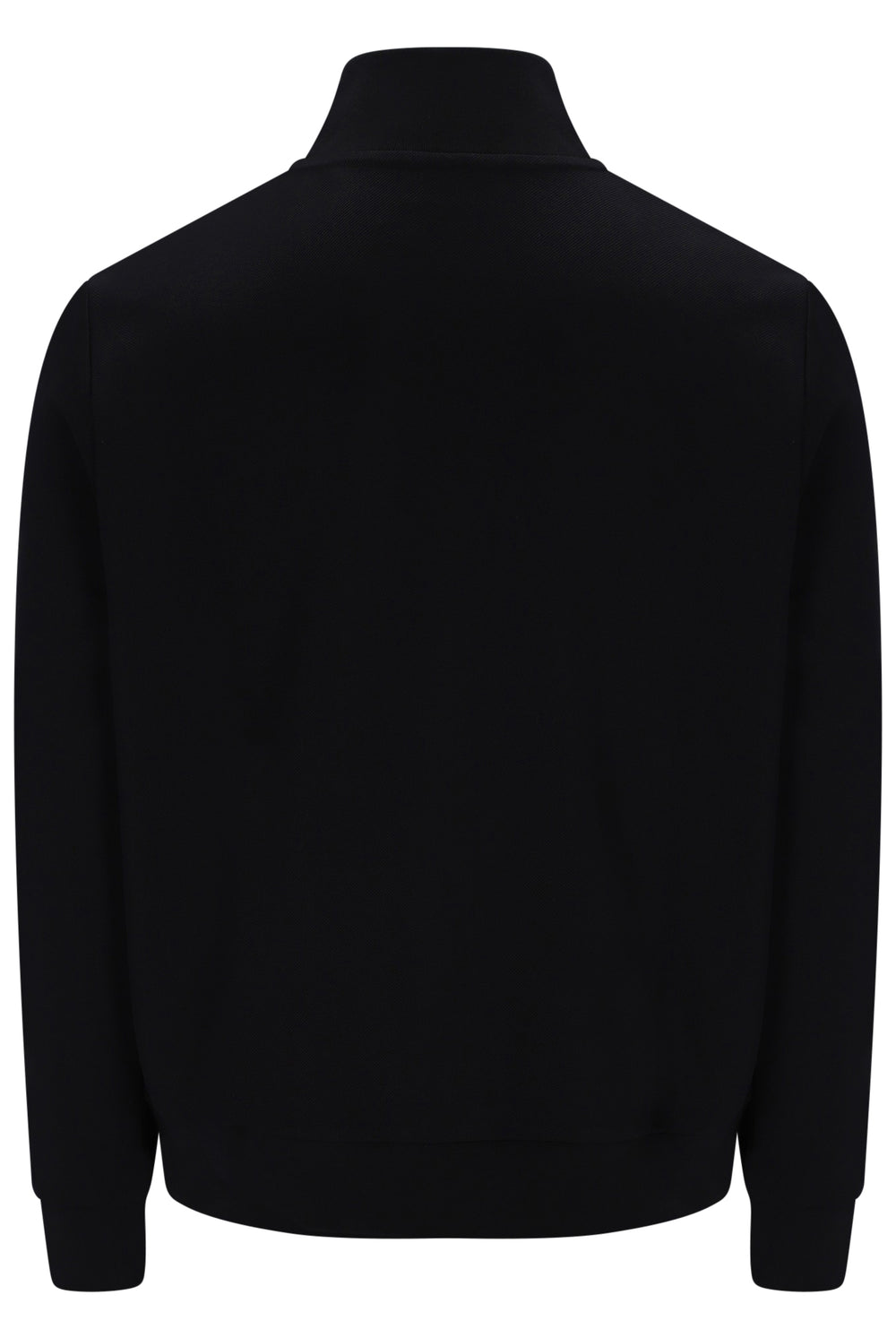 A black long-sleeve quarter-zip pullover jacket with a mock neck collar, shown from the back on a plain white background.