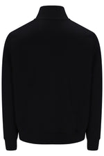 A black long-sleeve quarter-zip pullover jacket with a mock neck collar, shown from the back on a plain white background.