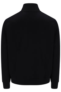 A black long-sleeve quarter-zip pullover jacket with a mock neck collar, shown from the back on a plain white background.