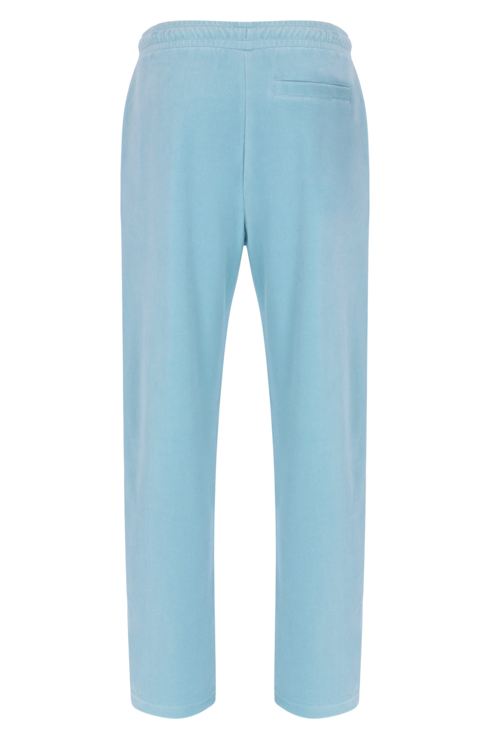 Light blue velour pants on a white background