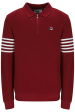 Displays the Sun Dried Tomato and White 'FILA' branded Luis 1/2 Zip Long Sleeve Polo