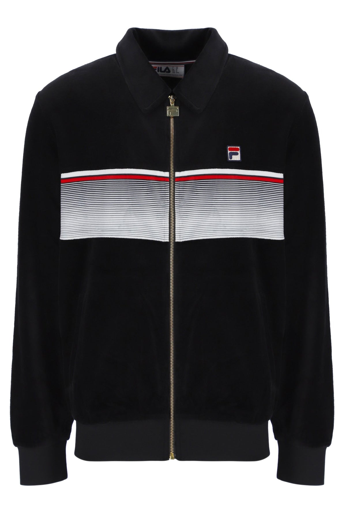 Displays the Black 'FILA' branded Malakai Striped Track Top