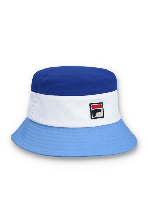Displays a Frozen 'FILA' branded Fjord Marco Tri-Colour Bucket Hat