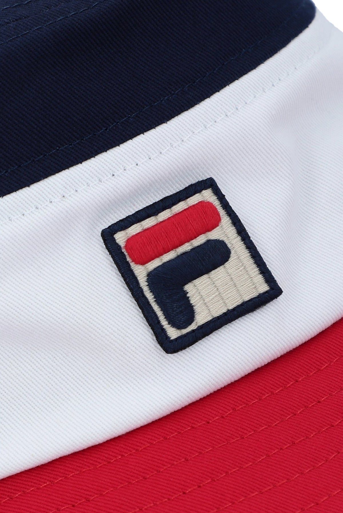 Displays Multi Marco 'FILA' branded Tri-Colour Bucket Hat featuring the FILA branding logo