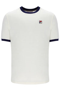 A white and navy ringer t-shirt with the FILA logo on the chest.