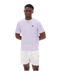 Displays a model wearing the Misty Lilac 'FILA' branding Marconi Essential Ringer T-Shirt