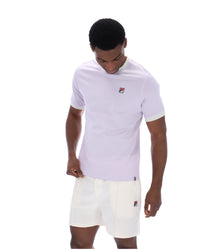 Displays a model wearing the Misty Lilac 'FILA' branding Marconi Essential Ringer T-Shirt