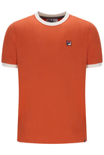 Displays a Burnt Ochre and Gardenia 'FILA' branded Marconi Essential Ringer T-Shirt