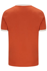 Displays a Burnt Ochre and Gardenia 'FILA' branded Marconi Essential Ringer T-Shirt