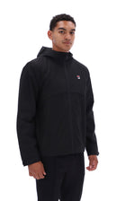 Displays a model wearing the Black 'FILA' branded Marcos Full Zip Jacket