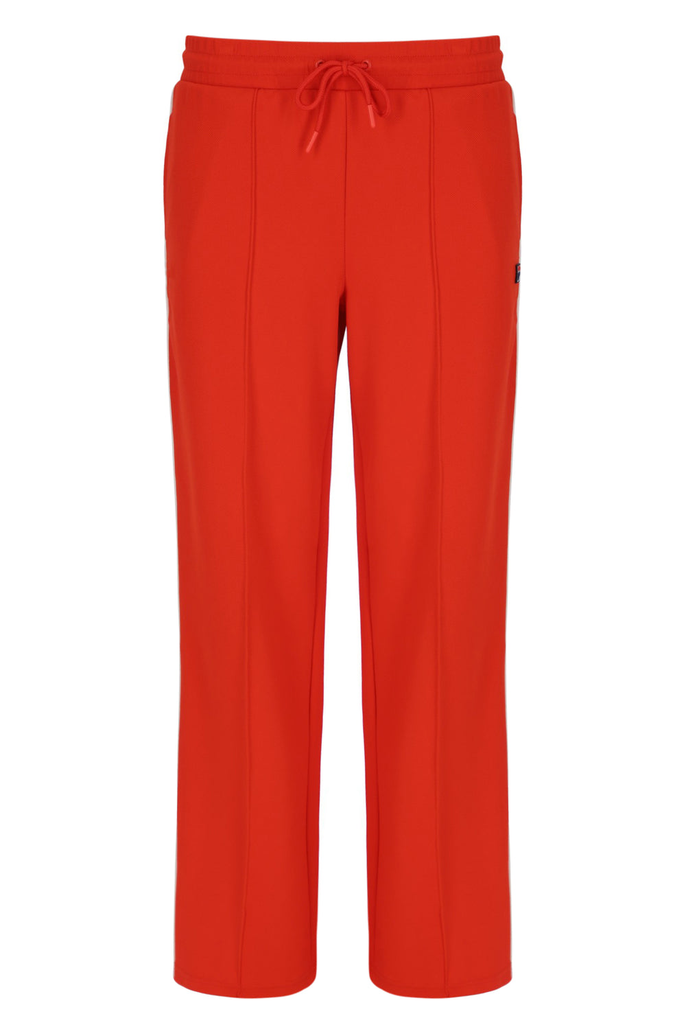 Orange sweatpants with a small FILA logo on a white background