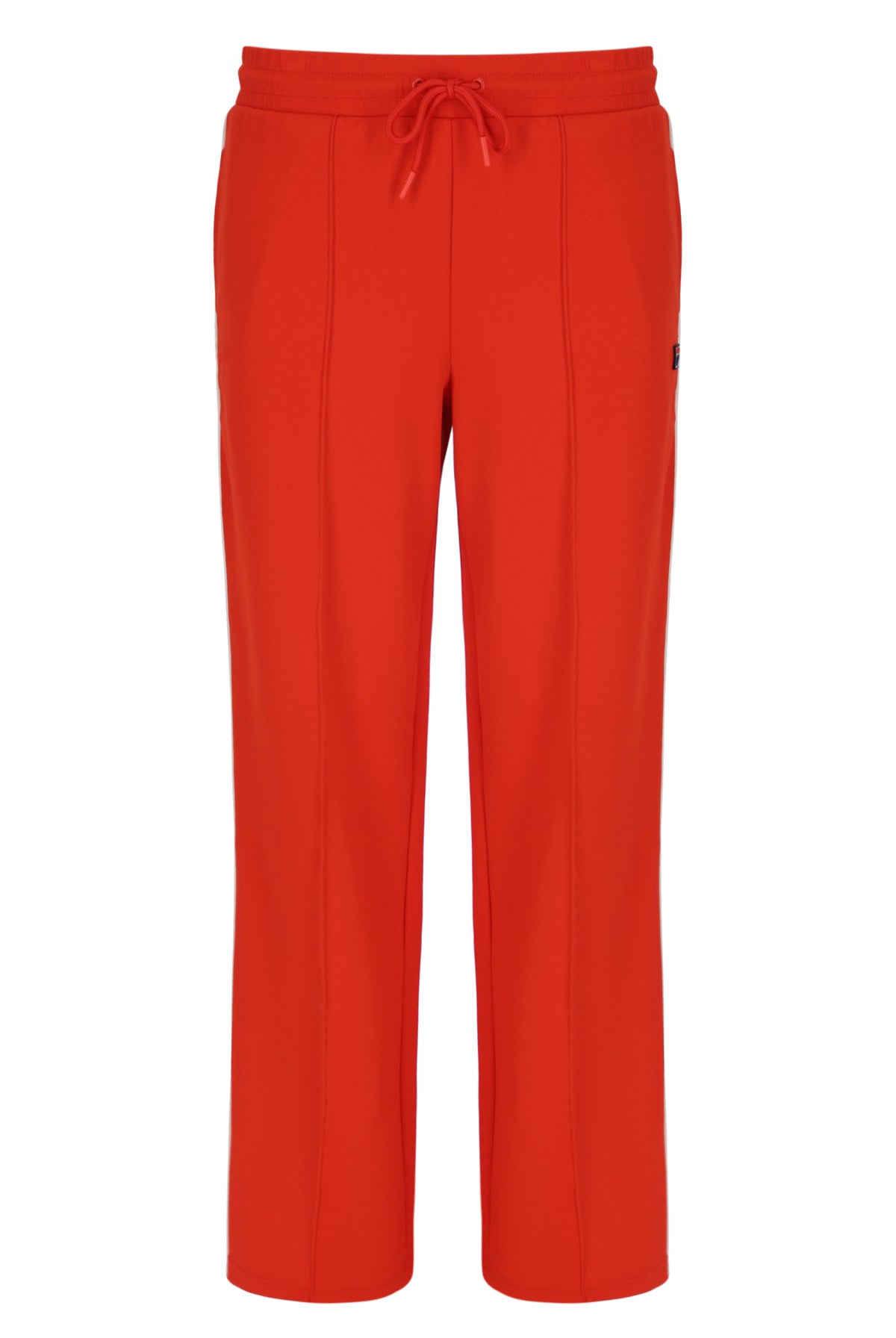 Orange sweatpants with a small FILA logo on a white background