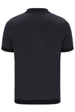 Black textured polo shirt on a white background
