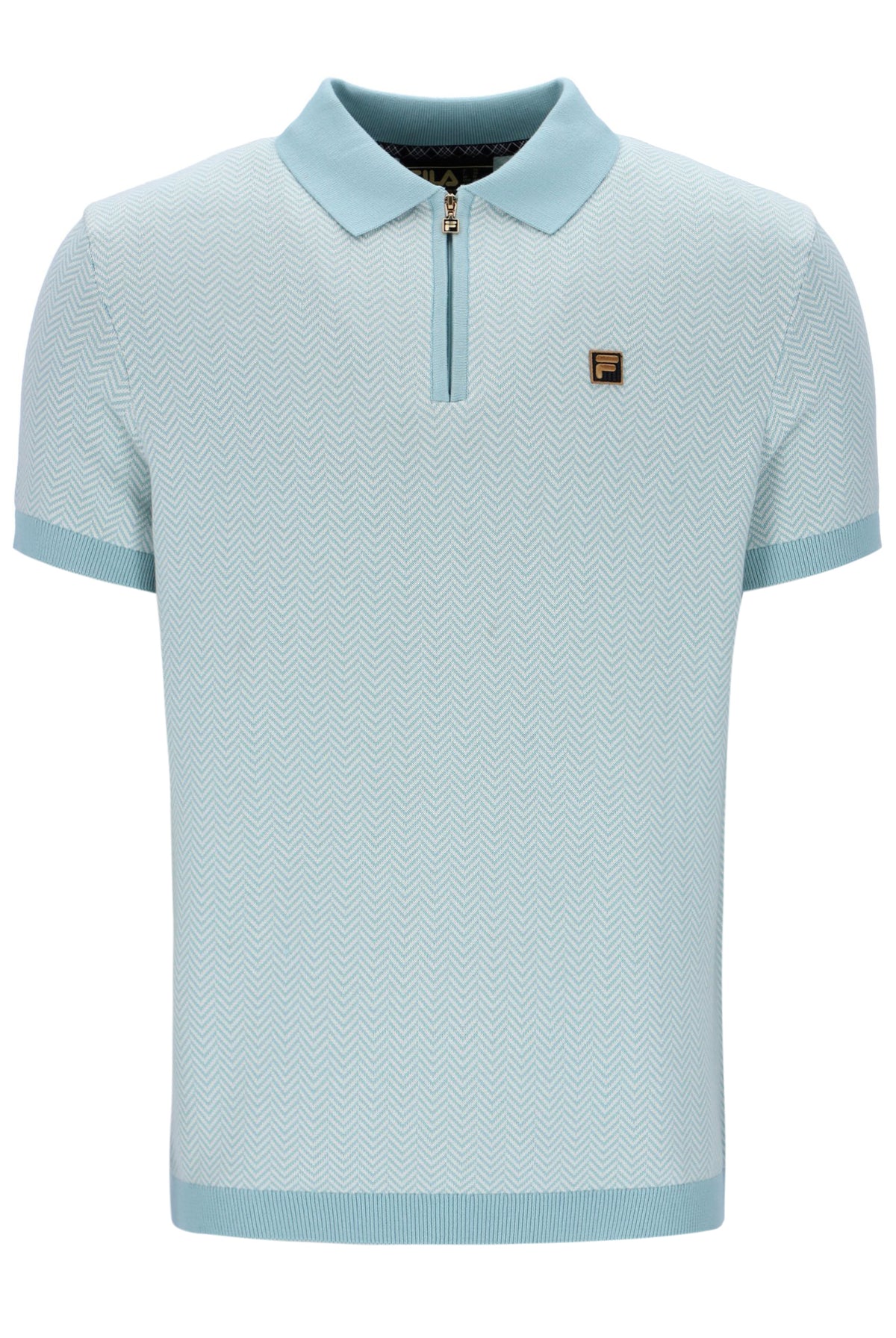Light blue polo shirt with a small logo on a white background