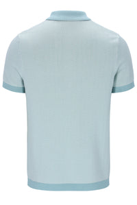 Light blue patterned polo shirt on a white background